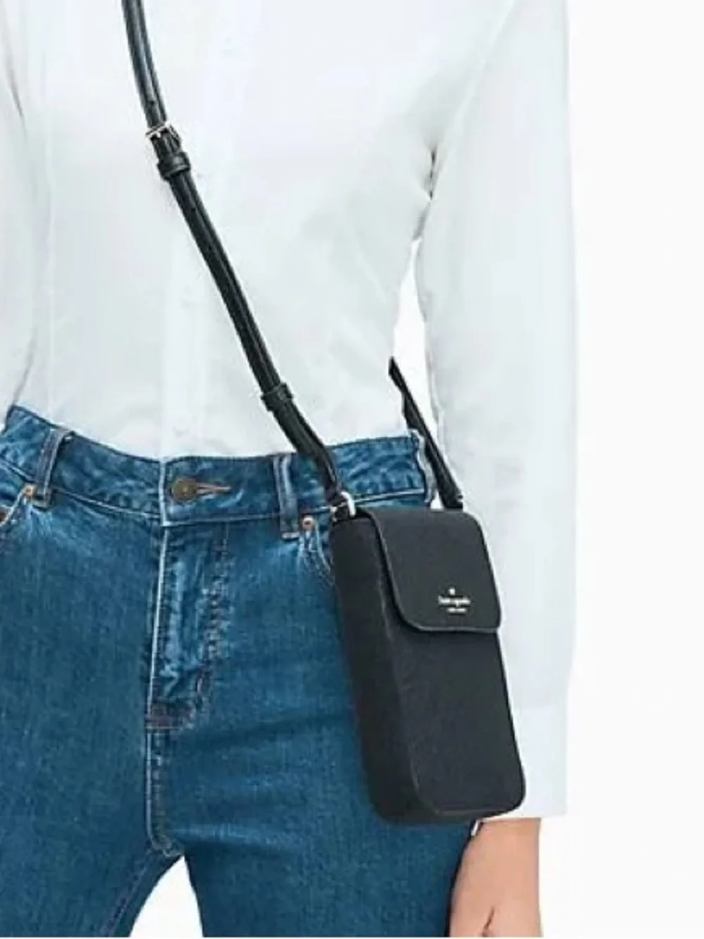 kate spade NWT Lola black glitter crossbody phone pouch wallet with gold logo